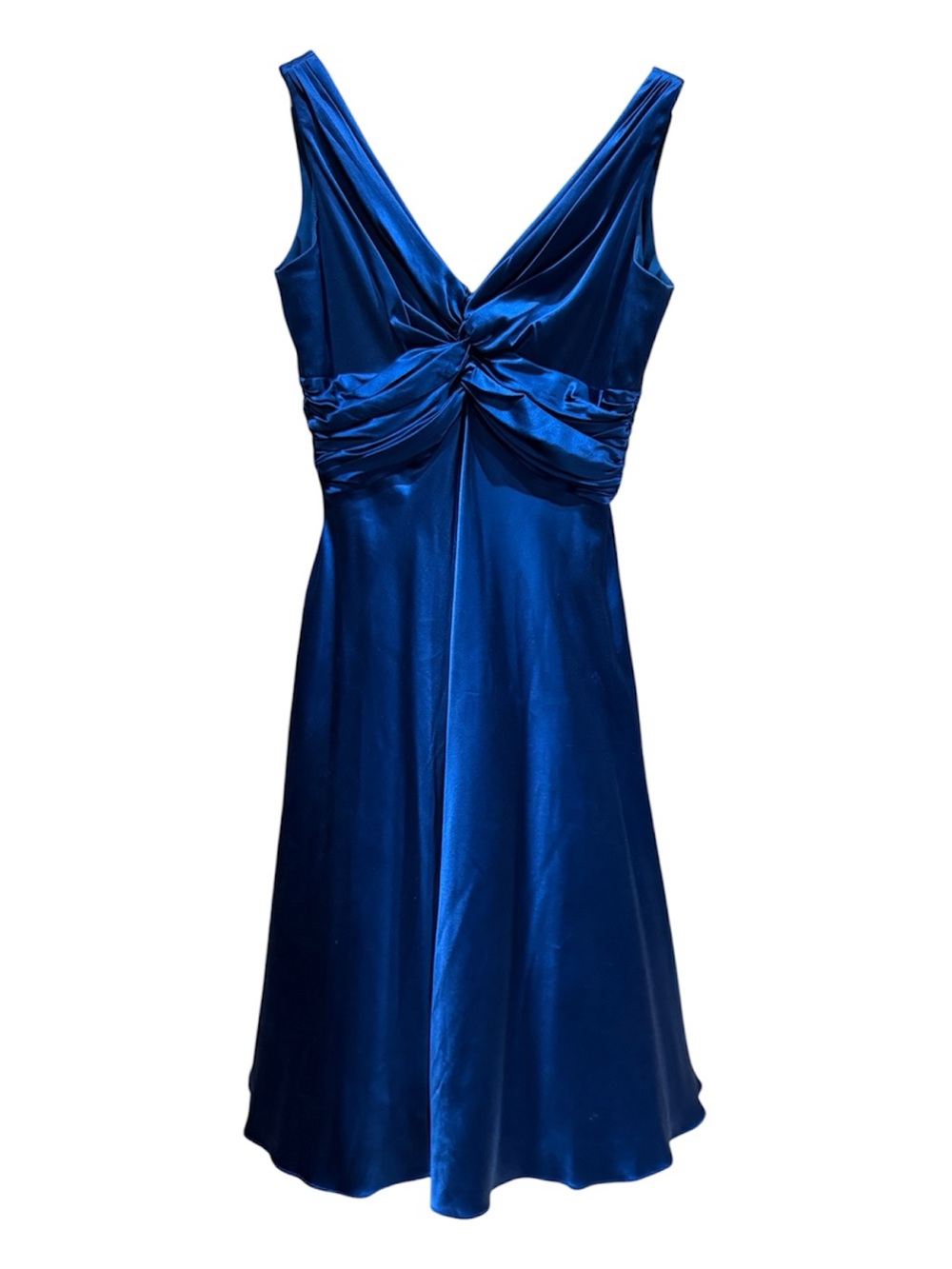 Cobalt Blue Silk Knot-Front Cocktail Gown EUC